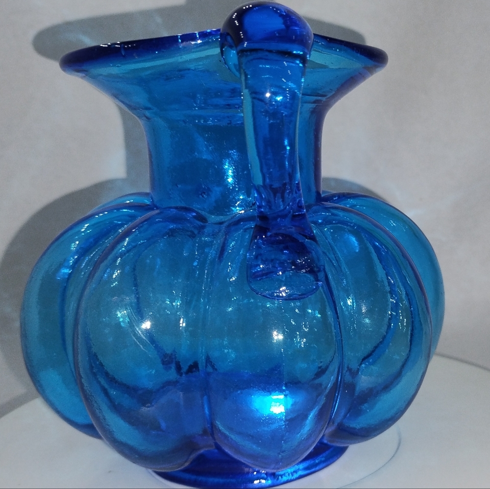 Clevenger Brothers Mid-Century Blue Art Glass Hand Blown Pumpkin Design … - Picture 5 of 8